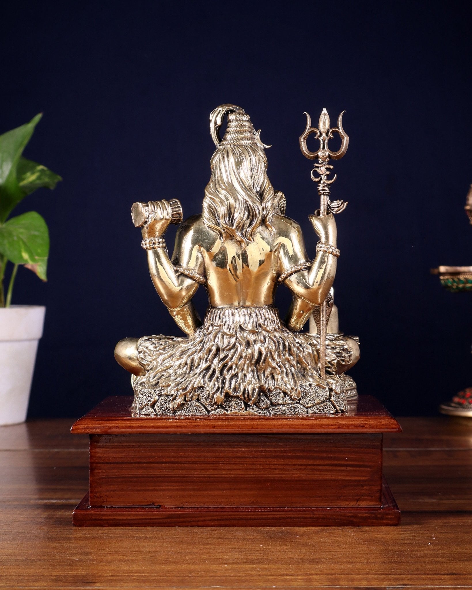 Brass Superfine Lord Shiva with Nandi and Shivling on Wooden Base – 8.5 Inch - Budhshiv.com