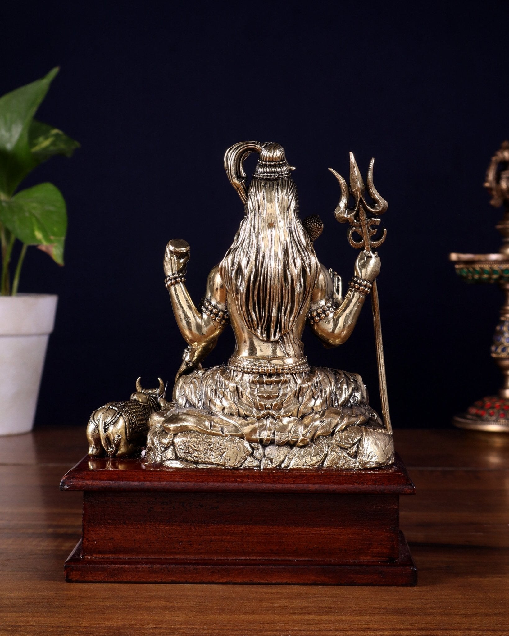 Brass Superfine Lord Shiva with Nandi on Wooden Base – 6.5 Inch - Budhshiv.com