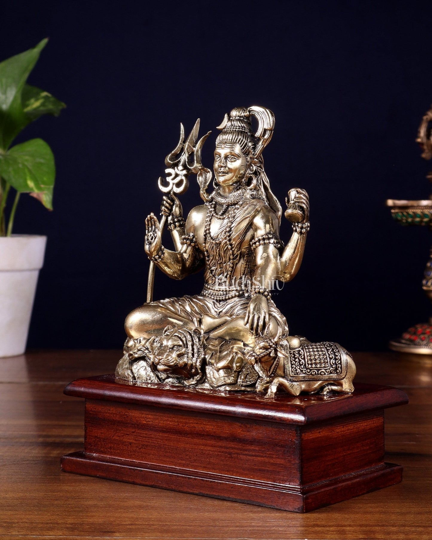 Brass Superfine Lord Shiva with Nandi on Wooden Base – 6.5 Inch - Budhshiv.com