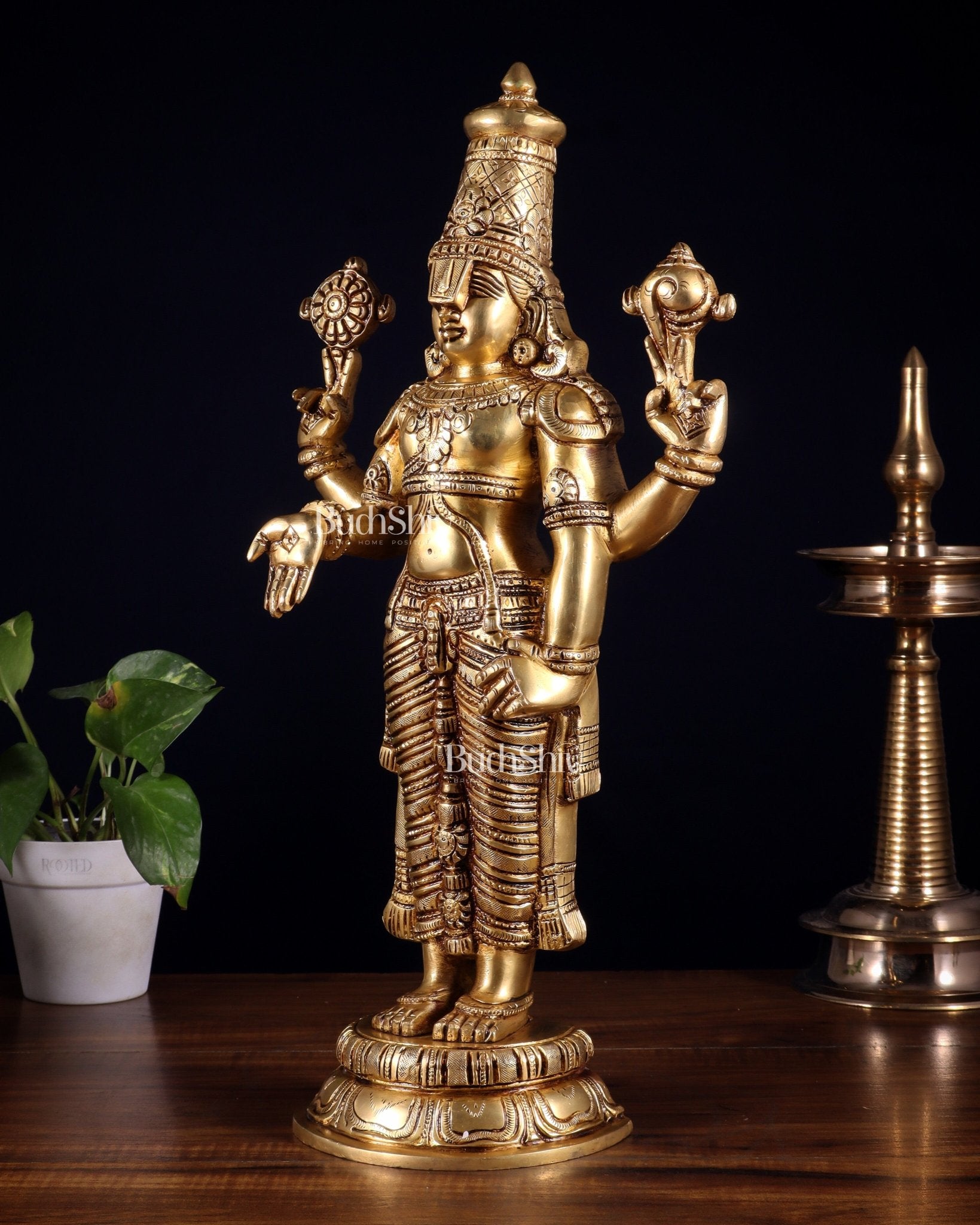 Brass Superfine Lord Tirupati Balaji Statue 18" Lord Venkateshwara - Budhshiv.com