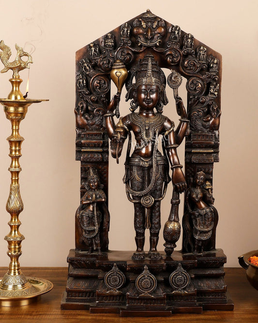 Brass Superfine Lord Vishnu as Chennakeshava Statue 29" - Budhshiv.com