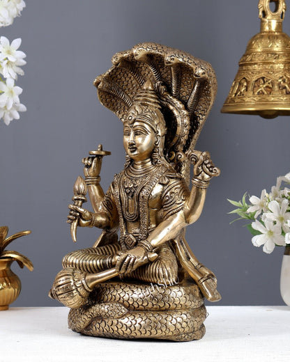 Brass Superfine Lord Vishnu on Sheshanaag – Seated Padmasana Rare Sculpture (12.5 Inch) - Budhshiv.com