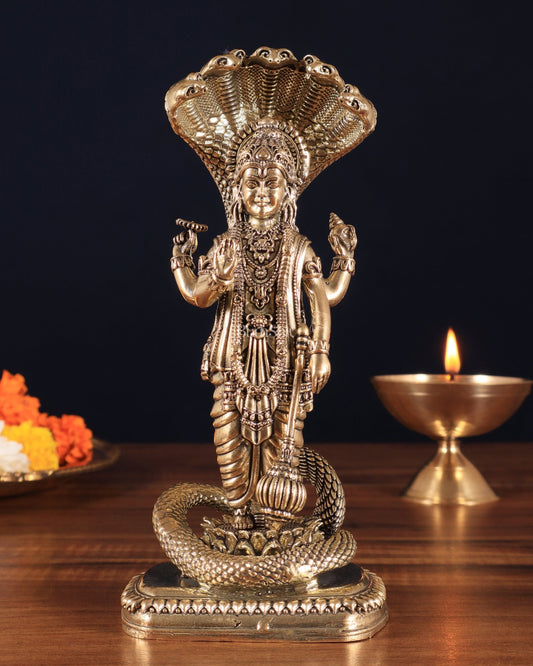 Brass Superfine Lord Vishnu Statue with Sheshanag idol | 7.5" - Budhshiv.com