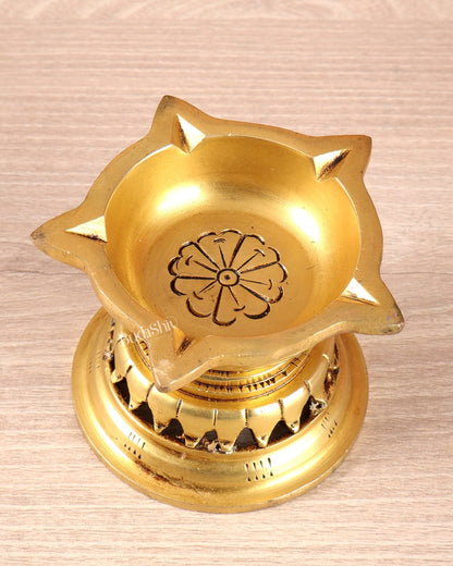 Brass Superfine Lotus Diya – Small Size Decorative Oil Lamp (2.5 Inch, 348 GM) - Budhshiv.com