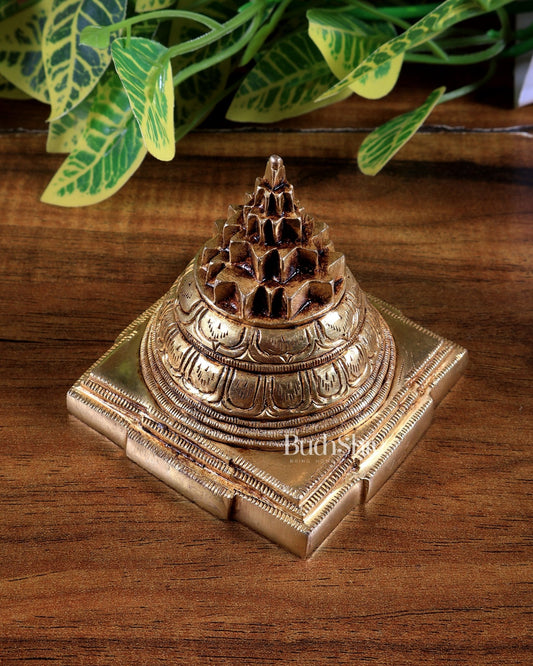 Brass Superfine Maha Meru Shree Yantra | Sacred Vastu & Prosperity Energizer (3.5 Inch) - Budhshiv.com
