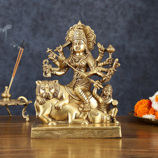 Brass Superfine Mahisasur Mardini Durga Statue – 9.5" Height, 4 kg - Budhshiv.com