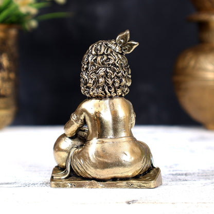 Brass Superfine Makhan Chor Bal Gopal — Baby Krishna Idol 3 inch - Budhshiv.com
