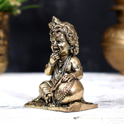 Brass Superfine Makhan Chor Bal Gopal — Baby Krishna Idol 3 inch - Budhshiv.com