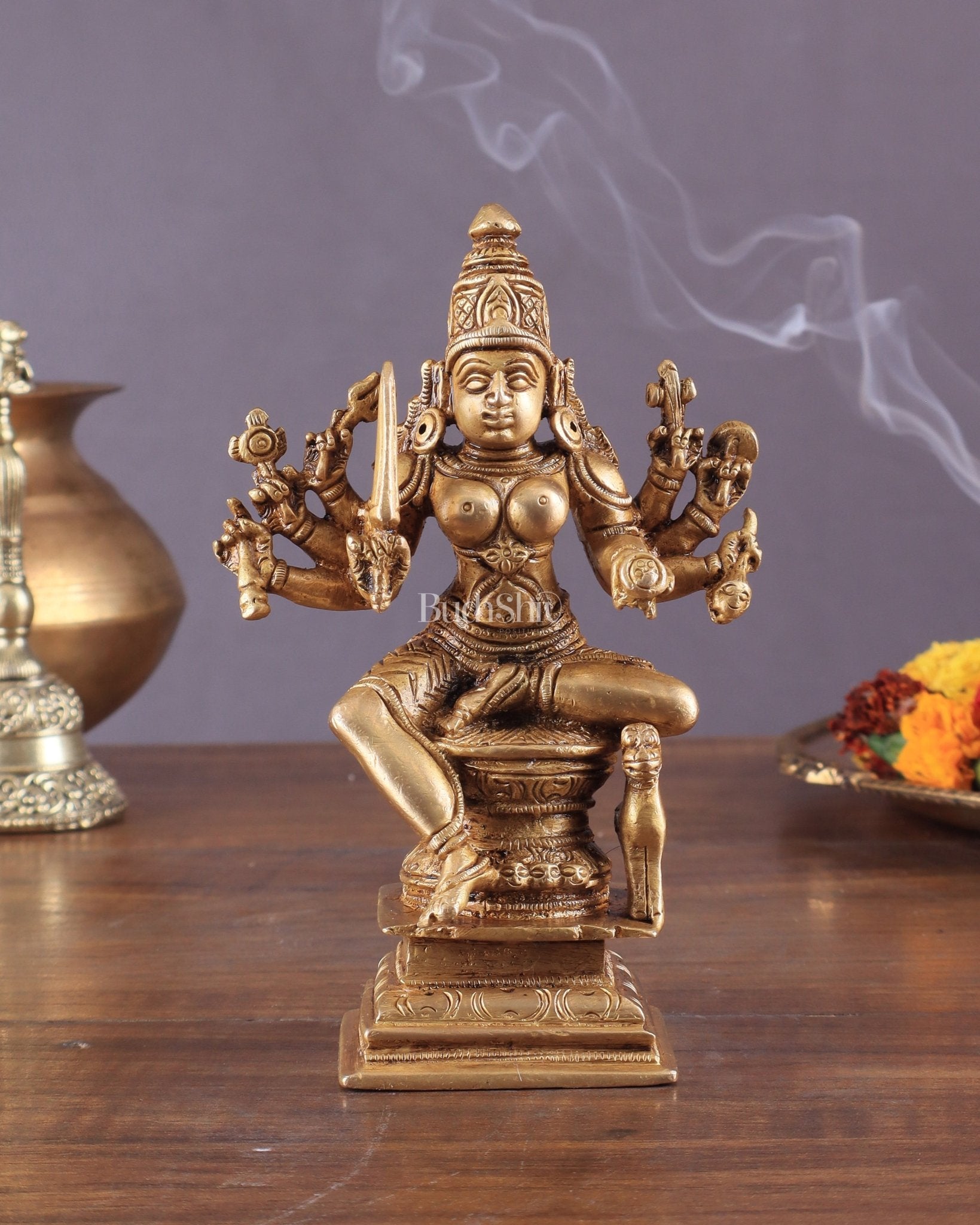 Brass Superfine Mariamman Shakti Idol 6.5" - Budhshiv.com
