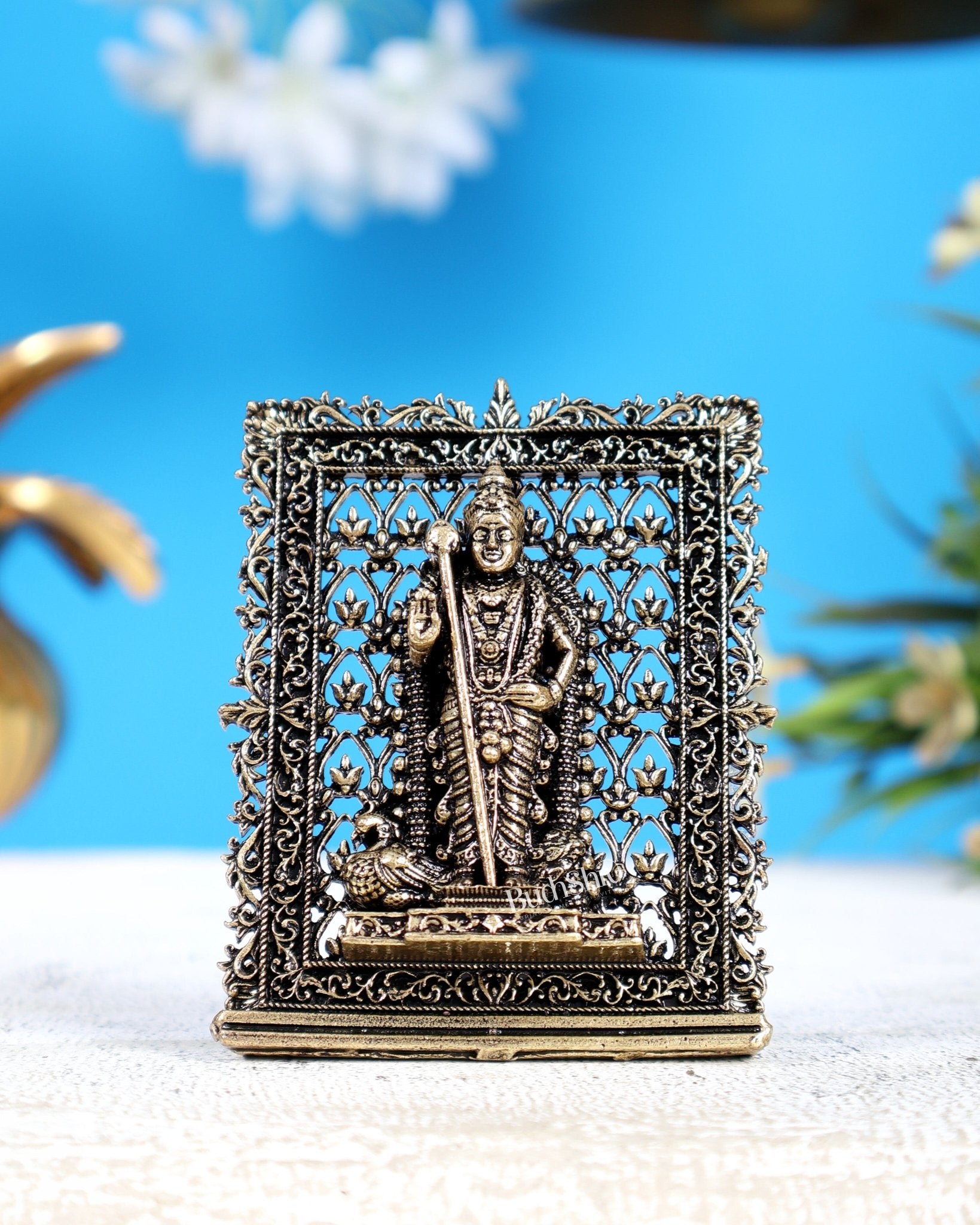 Brass Superfine Murugan Kartikeya Swamy Car Dashboard Idol (3 Inches) - Budhshiv.com