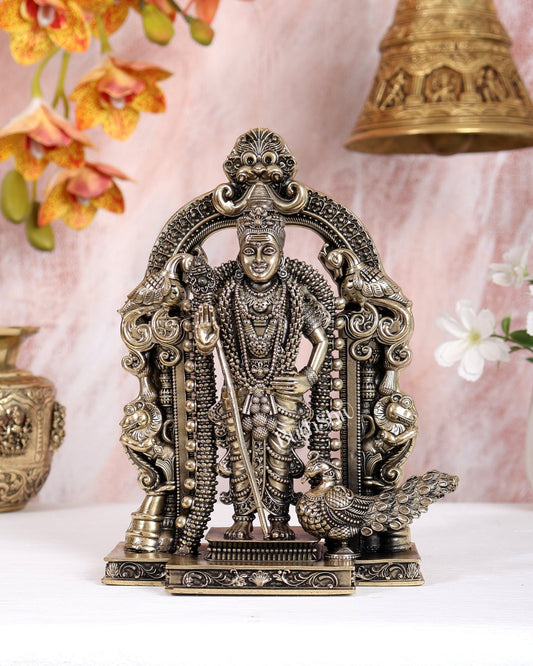 Brass Superfine Murugan Swamy Idol | Divine Handcrafted Kartikeya Murti (8 Inch) - Budhshiv.com