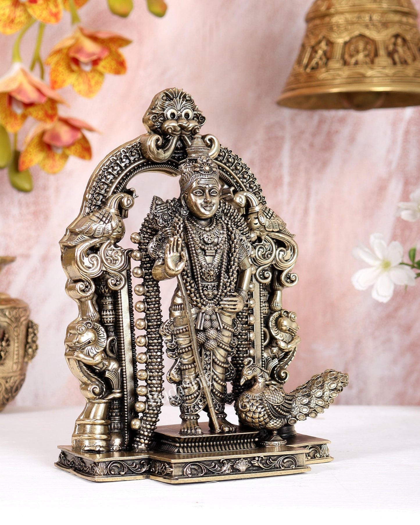 Brass Superfine Murugan Swamy Idol | Divine Handcrafted Kartikeya Murti (8 Inch) - Budhshiv.com