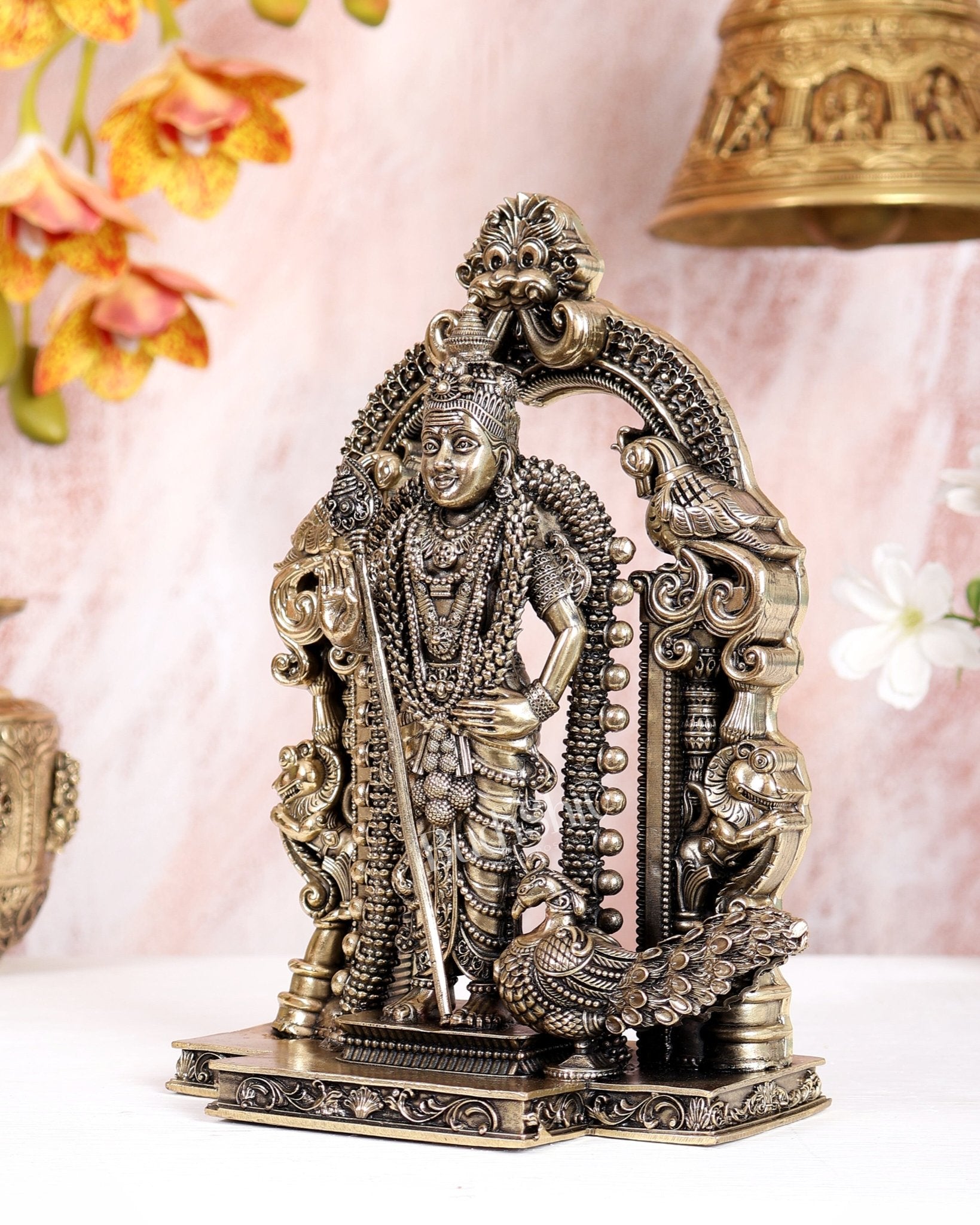 Brass Superfine Murugan Swamy Idol | Divine Handcrafted Kartikeya Murti (8 Inch) - Budhshiv.com