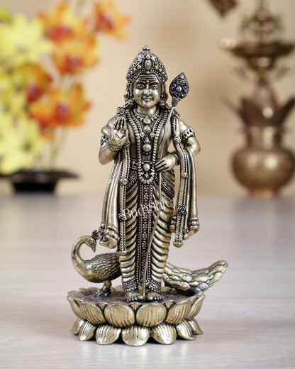 Brass Superfine Murugan Swamy (Kartikeya) Idol on Lotus Base – 4.5 Inch Divine Murti (161 gm) - Budhshiv.com