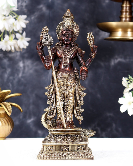 Brass Superfine Murugan Swamy (Subramanya Kartikeya) Idol (8 Inch ) antique dual tone - Budhshiv.com