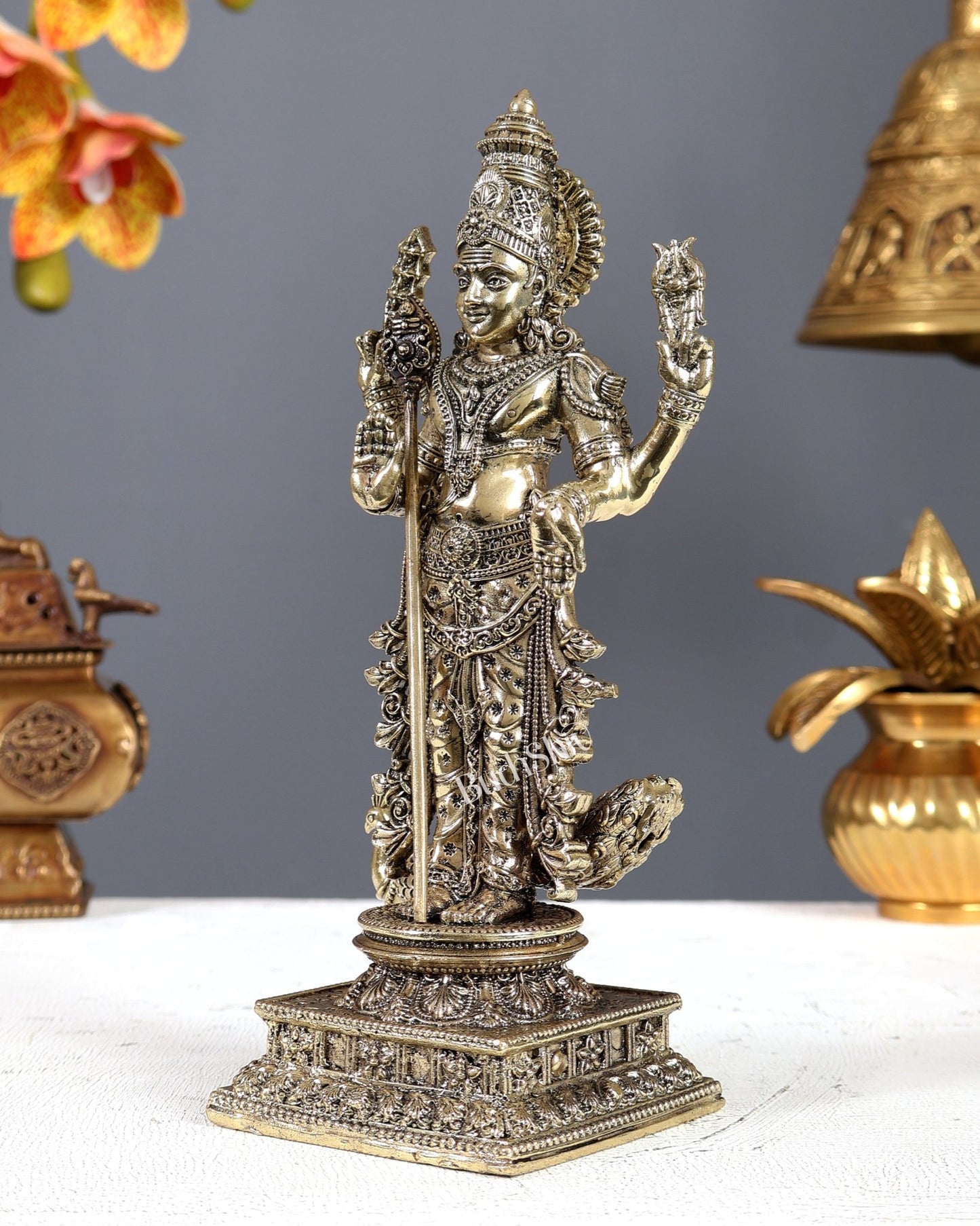 Brass Superfine Murugan Swamy (Subramanya Kartikeya) Idol (8 Inches) - Budhshiv.com