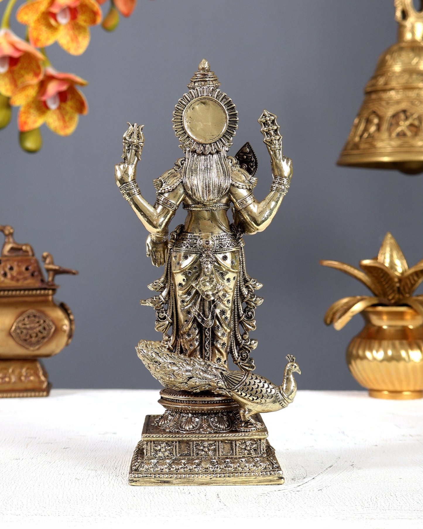 Brass Superfine Murugan Swamy (Subramanya Kartikeya) Idol (8 Inches) - Budhshiv.com