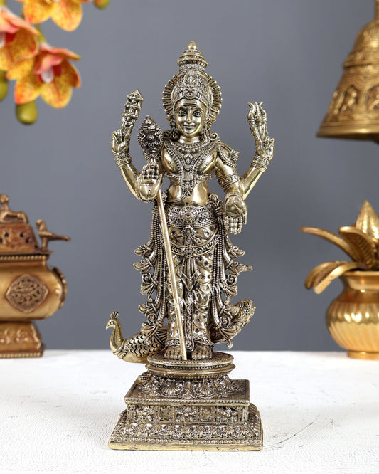 Brass Superfine Murugan Swamy (Subramanya Kartikeya) Idol (8 Inches) - Budhshiv.com