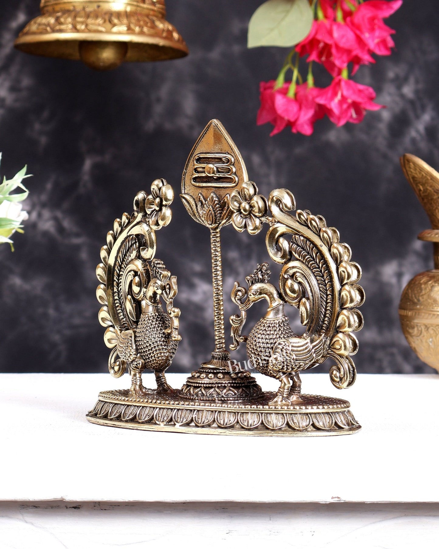 Brass Superfine Murugan Vel with Dual Peacock Design – Auspicious Kartikeya Symbol 6.75 inch - Budhshiv.com