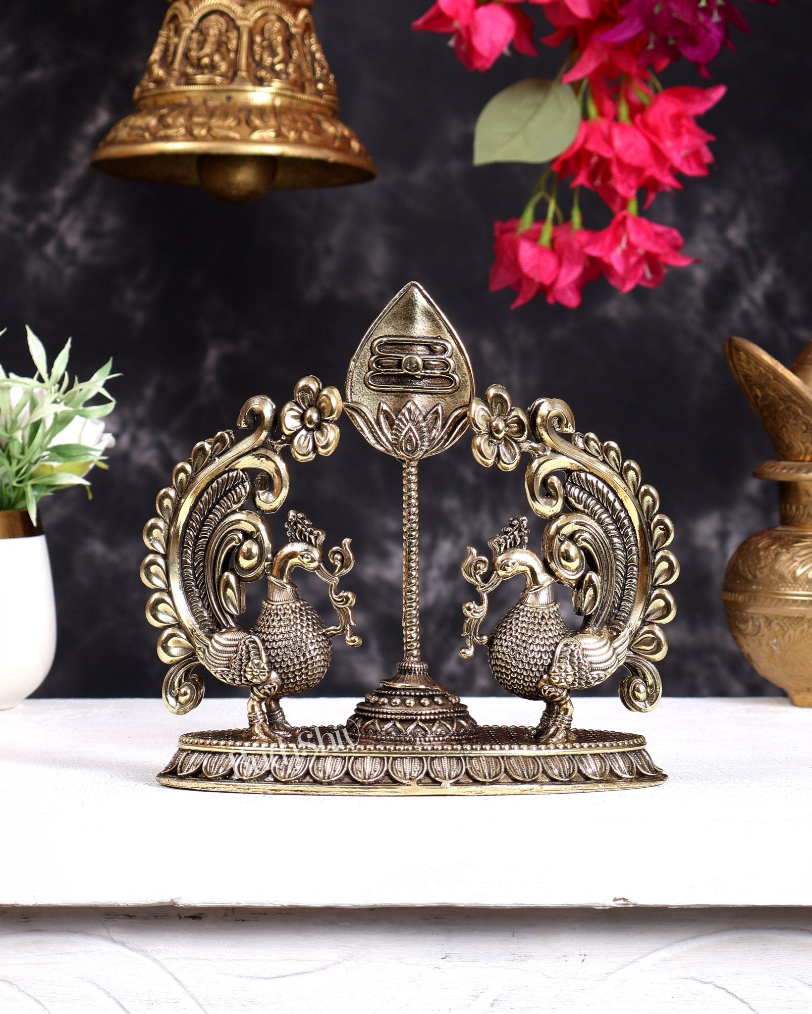 Brass Superfine Murugan Vel with Dual Peacock Design – Auspicious Kartikeya Symbol 6.75 inch - Budhshiv.com