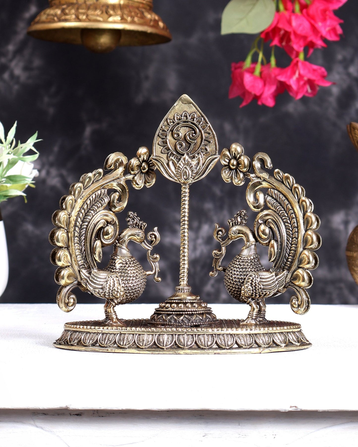 Brass Superfine Murugan Vel with Dual Peacock Design – Auspicious Kartikeya Symbol 6.75 inch - Budhshiv.com