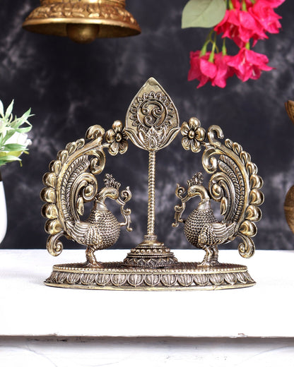 Brass Superfine Murugan Vel with Dual Peacock Design – Auspicious Kartikeya Symbol 6.75 inch - Budhshiv.com