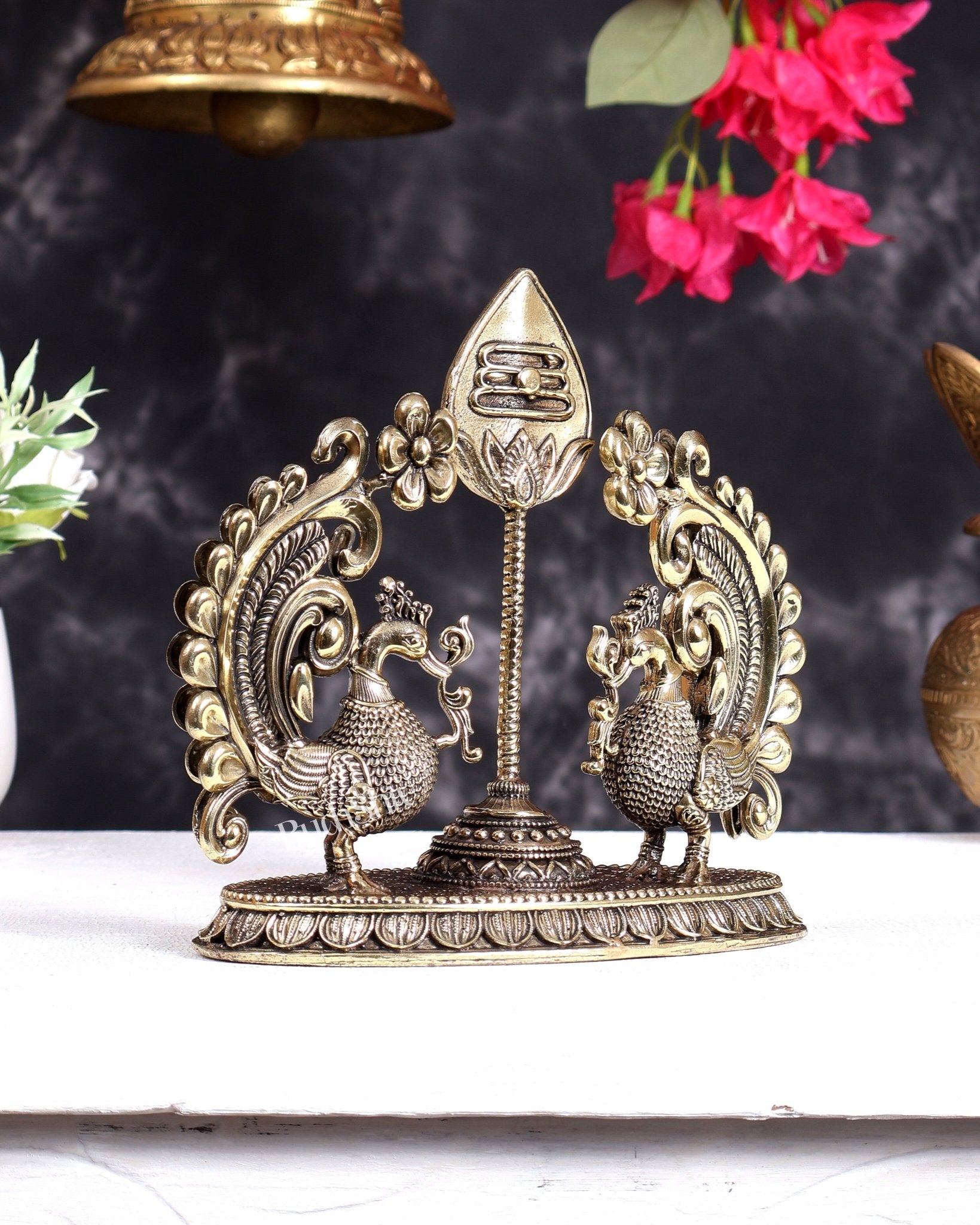 Brass Superfine Murugan Vel with Dual Peacock Design – Auspicious Kartikeya Symbol 6.75 inch - Budhshiv.com