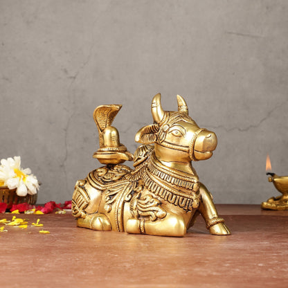 Brass Superfine Nandi with Shiv Ling Idol 8" - Budhshiv.com