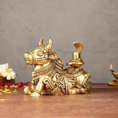 Brass Superfine Nandi with Shiv Ling Idol 8" - Budhshiv.com