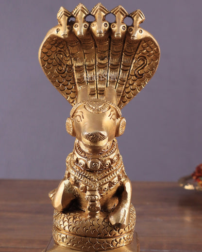Brass Superfine Nandi with Vasuki Naag Idol 6" - Budhshiv.com