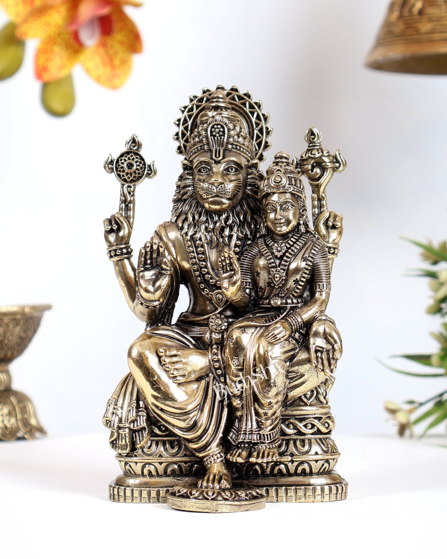 Brass Superfine Narasimha Lakshmi Idol – Divine Protection & Prosperity Sculpture (6 Inches) - Budhshiv.com