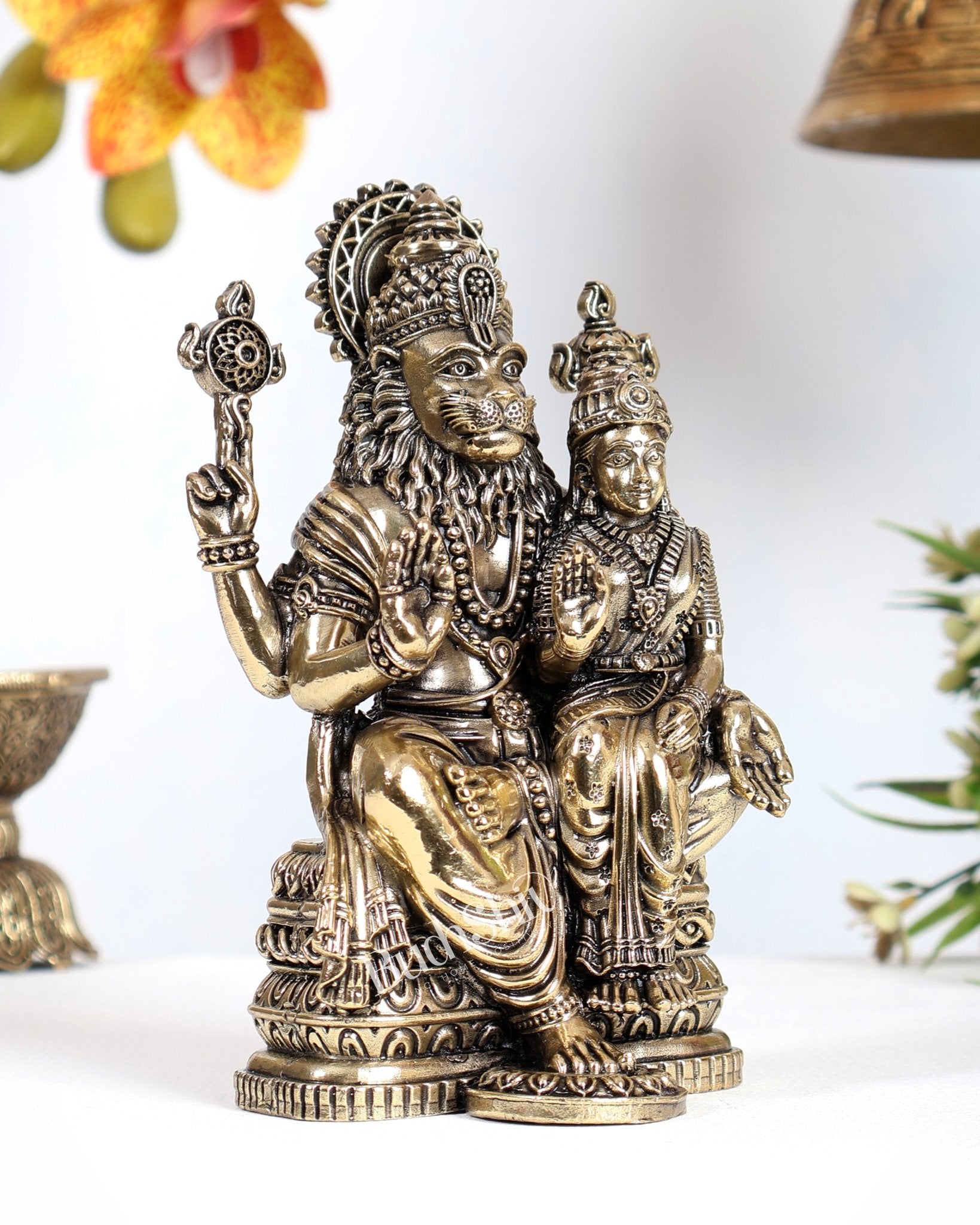 Brass Superfine Narasimha Lakshmi Idol – Divine Protection & Prosperity Sculpture (6 Inches) - Budhshiv.com