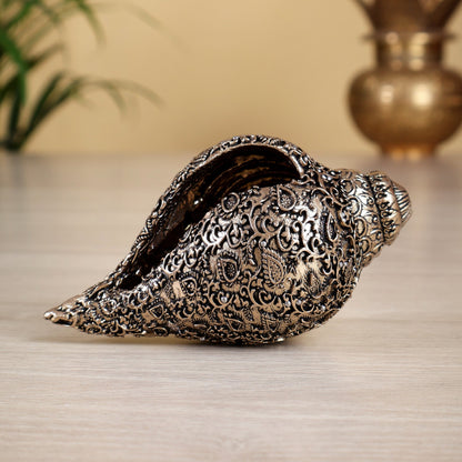 Brass Superfine Narayan Lakshmi Shankh Conch Idol – Auspicious Miniature Murti (2 Sizes) - Budhshiv.com