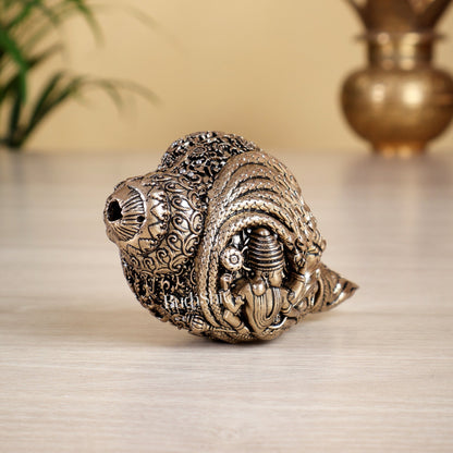 Brass Superfine Narayan Lakshmi Shankh Conch Idol – Auspicious Miniature Murti (2 Sizes) - Budhshiv.com
