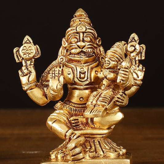 Brass Superfine Narsimha Lakshmi Small Idol - 3" Divine Sculpture - Budhshiv.com