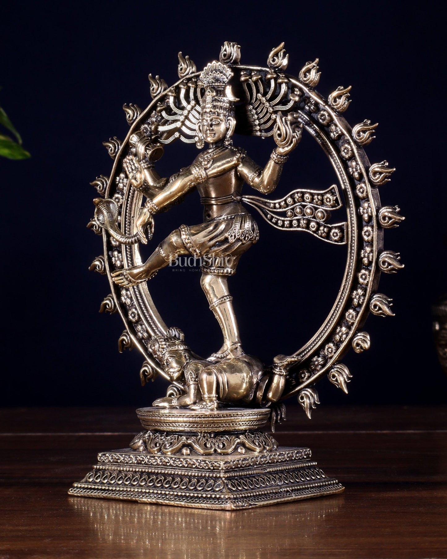 Brass Superfine Nataraja – Dancing Shiva with Intricate Carvings 6 inch - Budhshiv.com