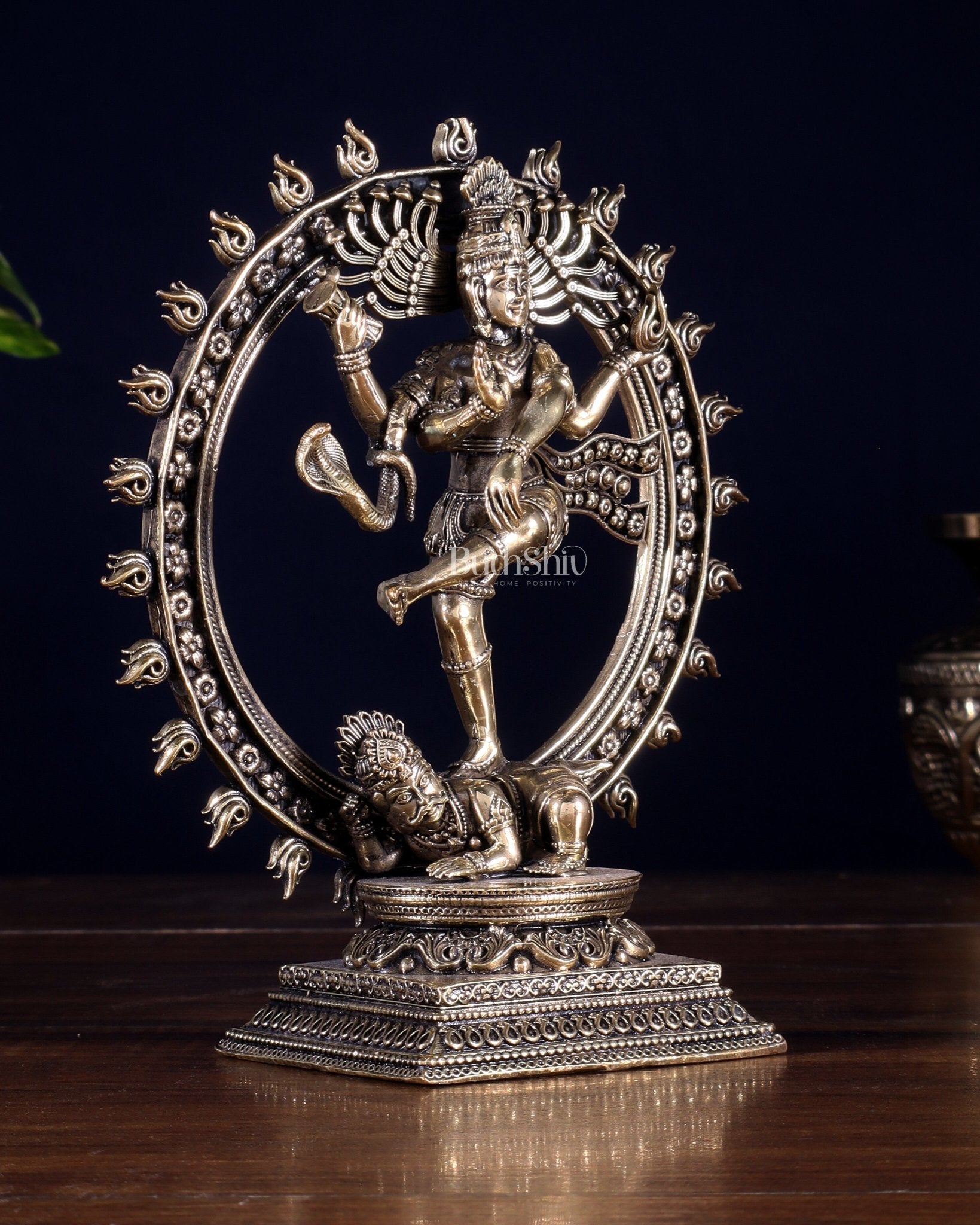 Brass Superfine Nataraja – Dancing Shiva with Intricate Carvings 6 inch - Budhshiv.com