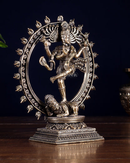 Brass Superfine Nataraja – Dancing Shiva with Intricate Carvings 6 inch - Budhshiv.com