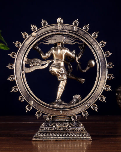 Brass Superfine Nataraja – Dancing Shiva with Intricate Carvings 6 inch - Budhshiv.com