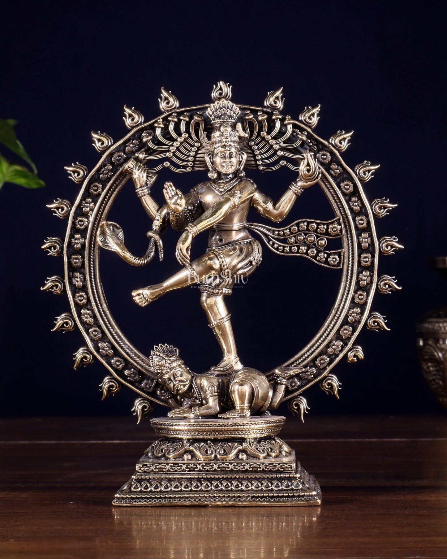Brass Superfine Nataraja – Dancing Shiva with Intricate Carvings 6 inch - Budhshiv.com