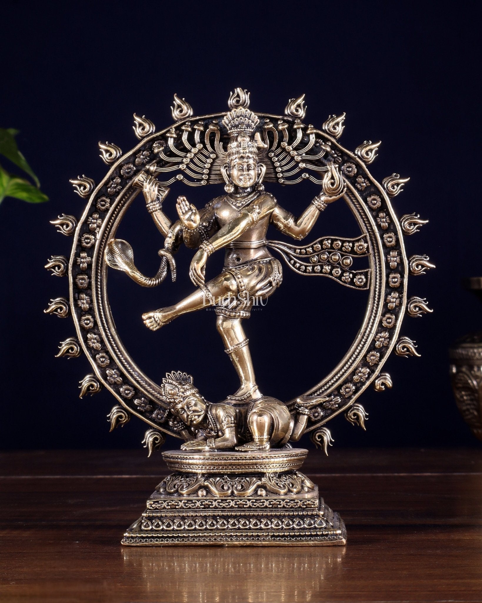 Brass Superfine Nataraja – Dancing Shiva with Intricate Carvings 6 inch - Budhshiv.com
