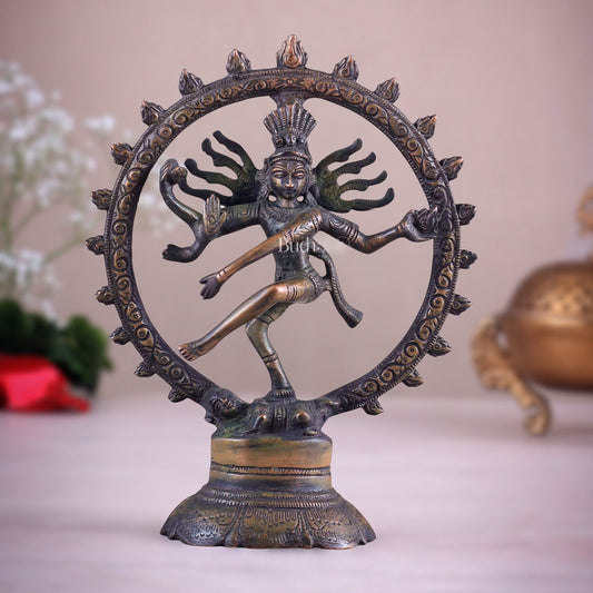 Brass Superfine Nataraja Idol - 7.5 Inch antique brown tone - Budhshiv.com