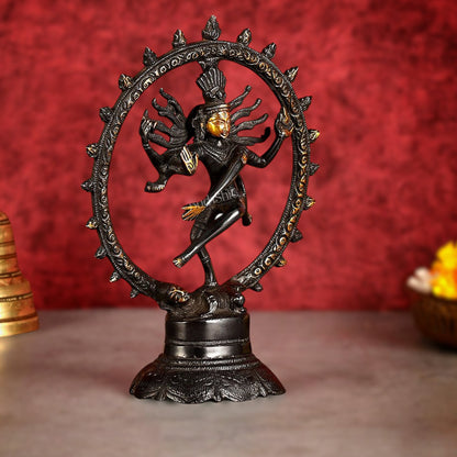 Brass Superfine Nataraja Idol - 7.5 Inch black - Budhshiv.com