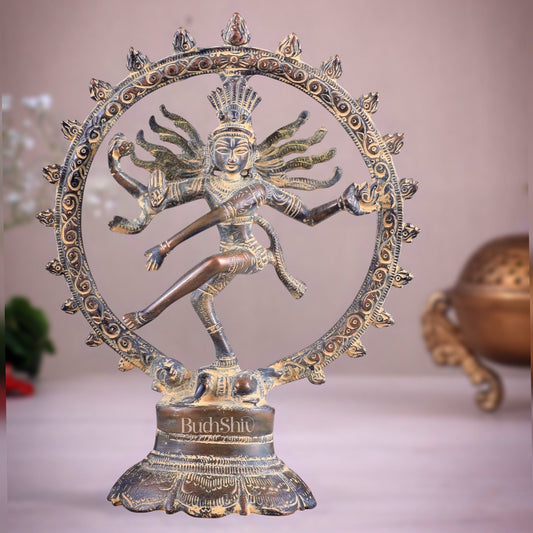 Brass Superfine Nataraja Idol - 7.5 Inch grey sand tone - Budhshiv.com