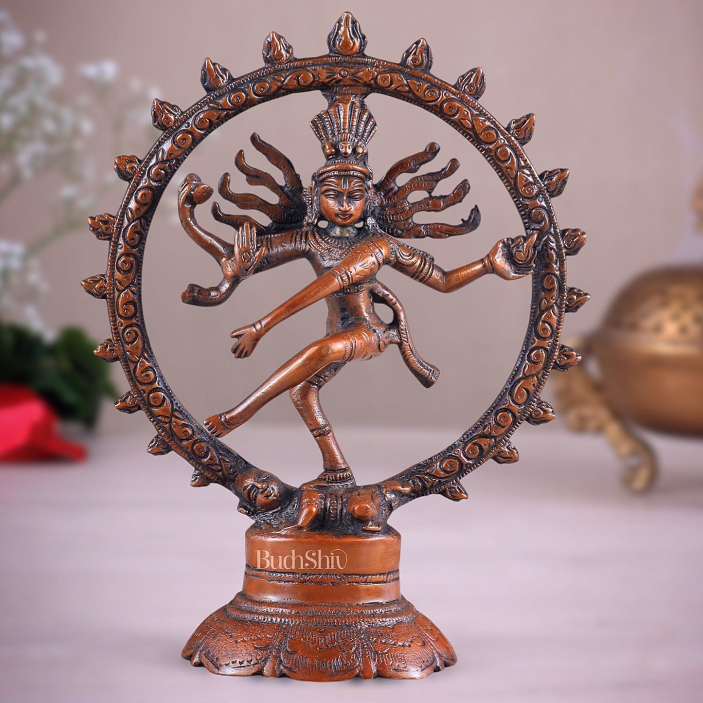 Brass Superfine Nataraja Idol - 7.5 Inch light orange tone - Budhshiv.com