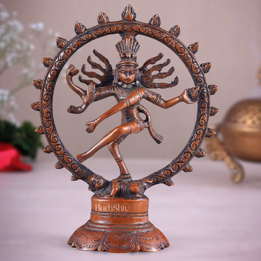 Brass Superfine Nataraja Idol - 7.5 Inch light orange tone - Budhshiv.com