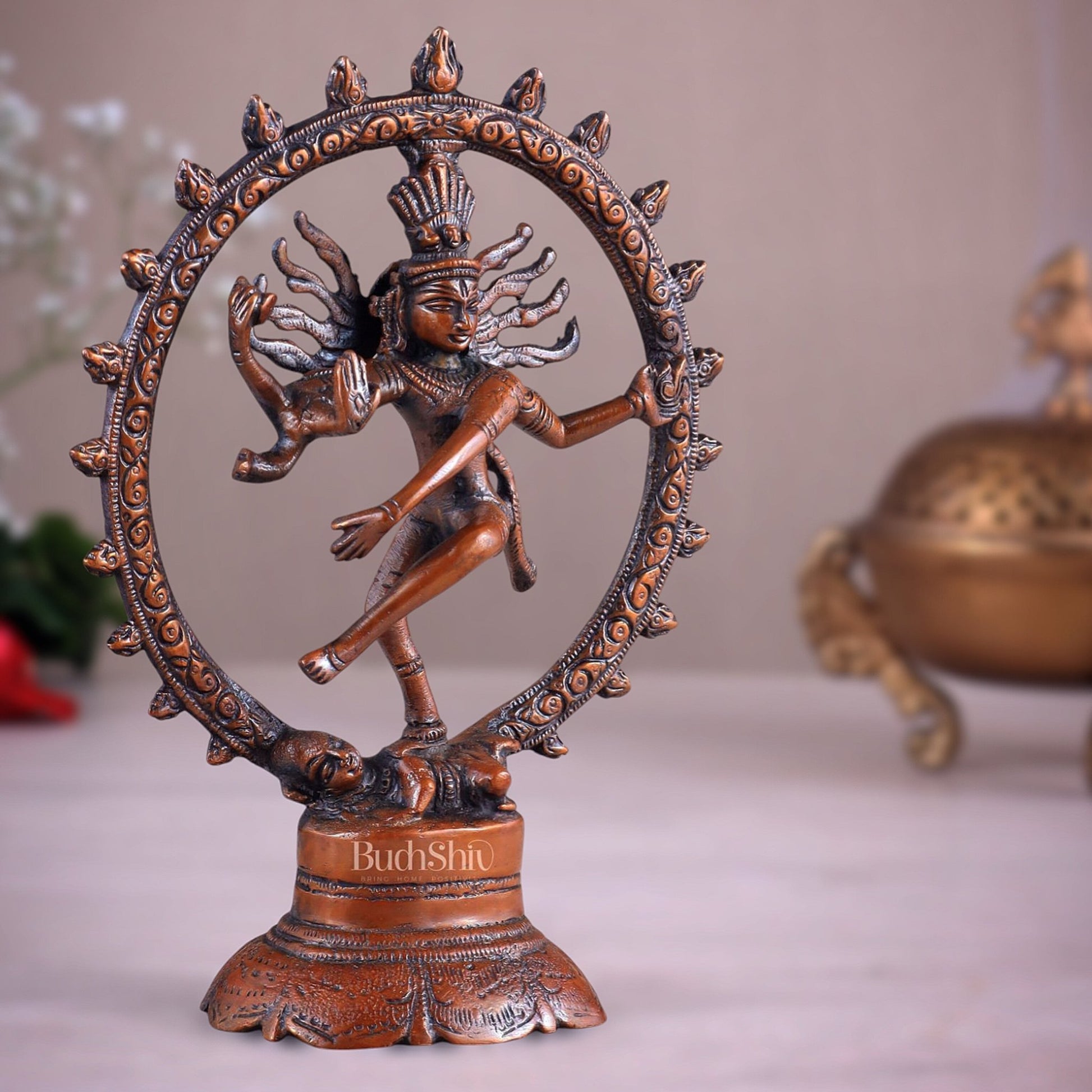 Brass Superfine Nataraja Idol - 7.5 Inch light orange tone - Budhshiv.com