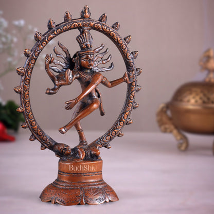 Brass Superfine Nataraja Idol - 7.5 Inch light orange tone - Budhshiv.com