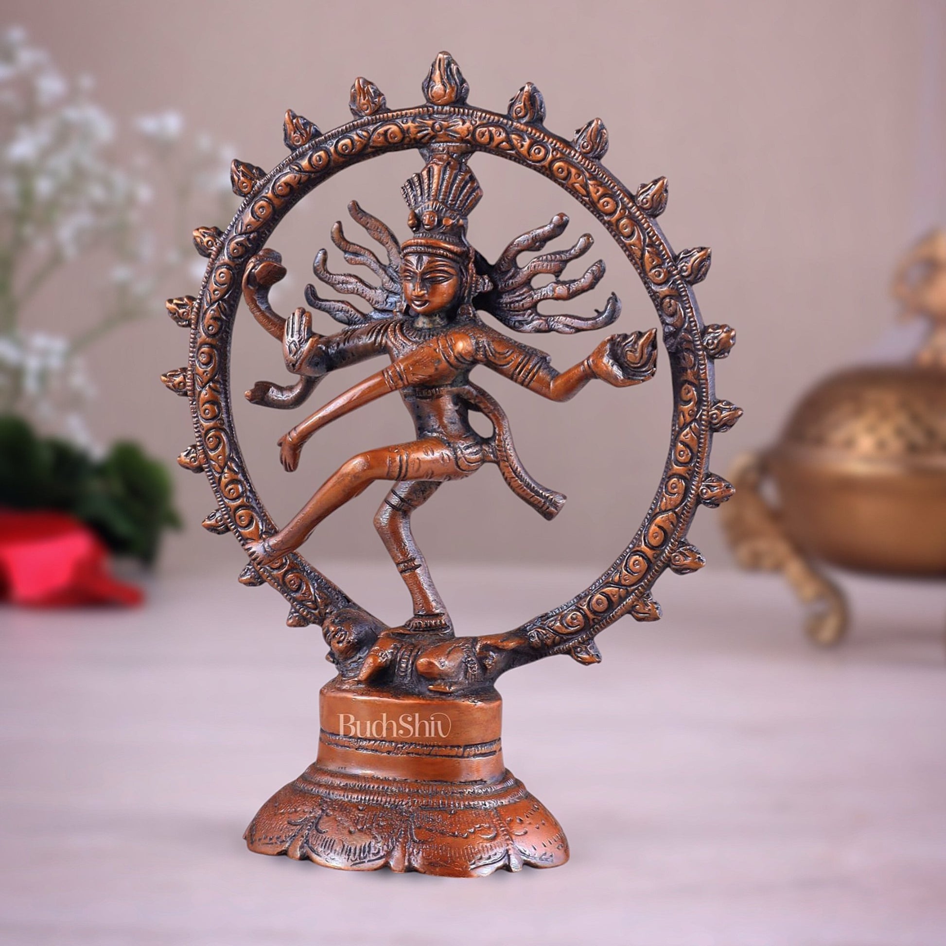 Brass Superfine Nataraja Idol - 7.5 Inch light orange tone - Budhshiv.com