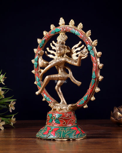 Brass Superfine Nataraja Idol - 7.5 Inch stonework - Budhshiv.com